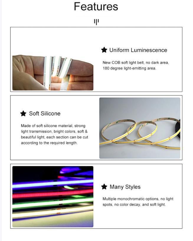 High Density White Warm White Dotless Flexible COB LED Strip