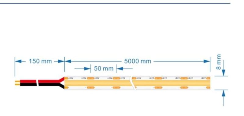 Pure Copper FPC High CRI Ra90 DC24V 480 PCS/M 8mm Width LED COB Strip