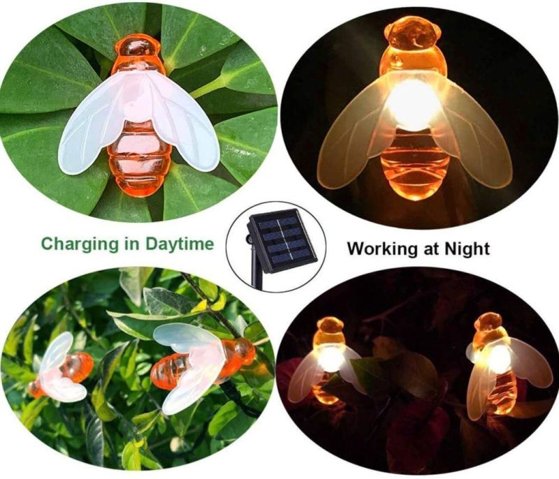 Solar Powered Bee String Lights, LED Lights Waterproof, Honeybees Solar Fairy Lights for Garden Patio Christmas Party