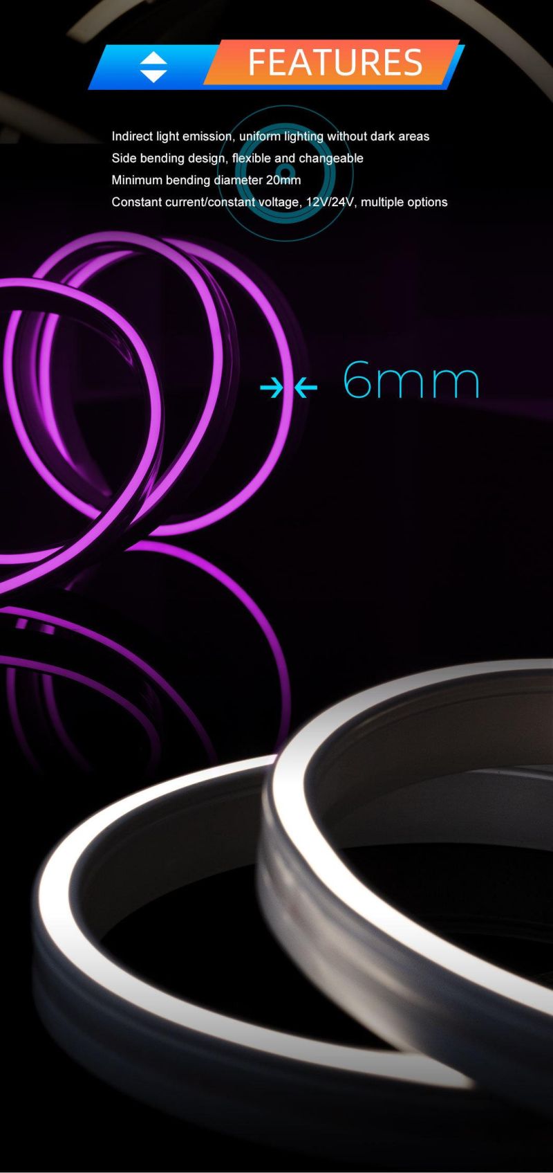 Luminous Efficacy up to 40lm/W Side Lighting Flexible Slim LED Light Neon for Decoration Lighting
