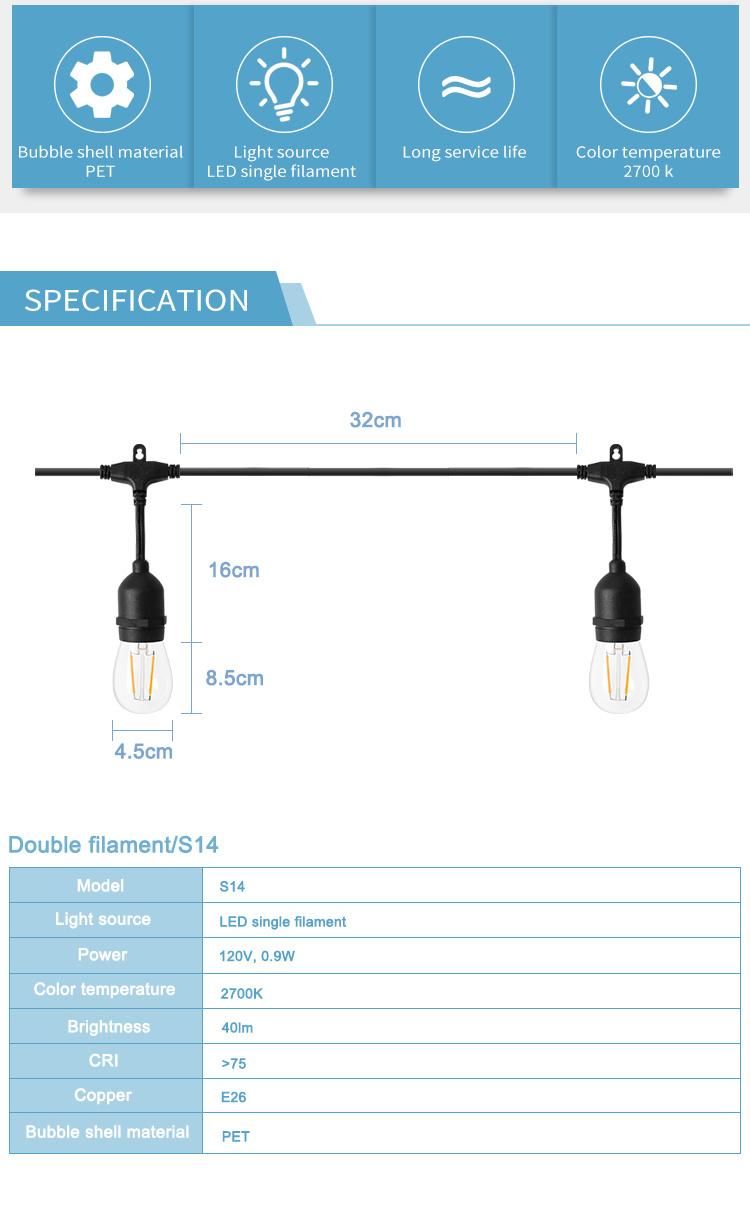 S14 Double Filament Bulbs LED String Light