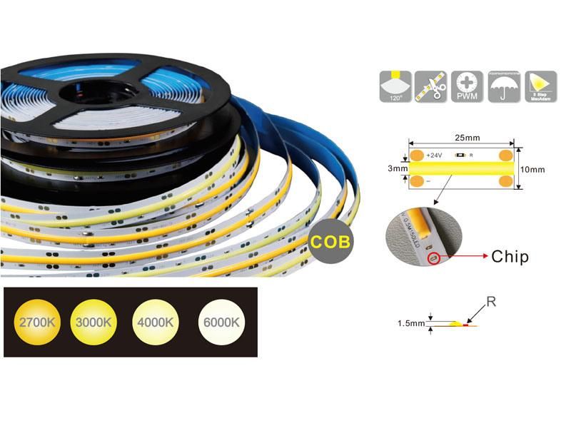 2700K 3000K 4000K 6000K Color IP20 IP65 IP67 Flexible COB LED Strip with 480 PCS Epistar Chip