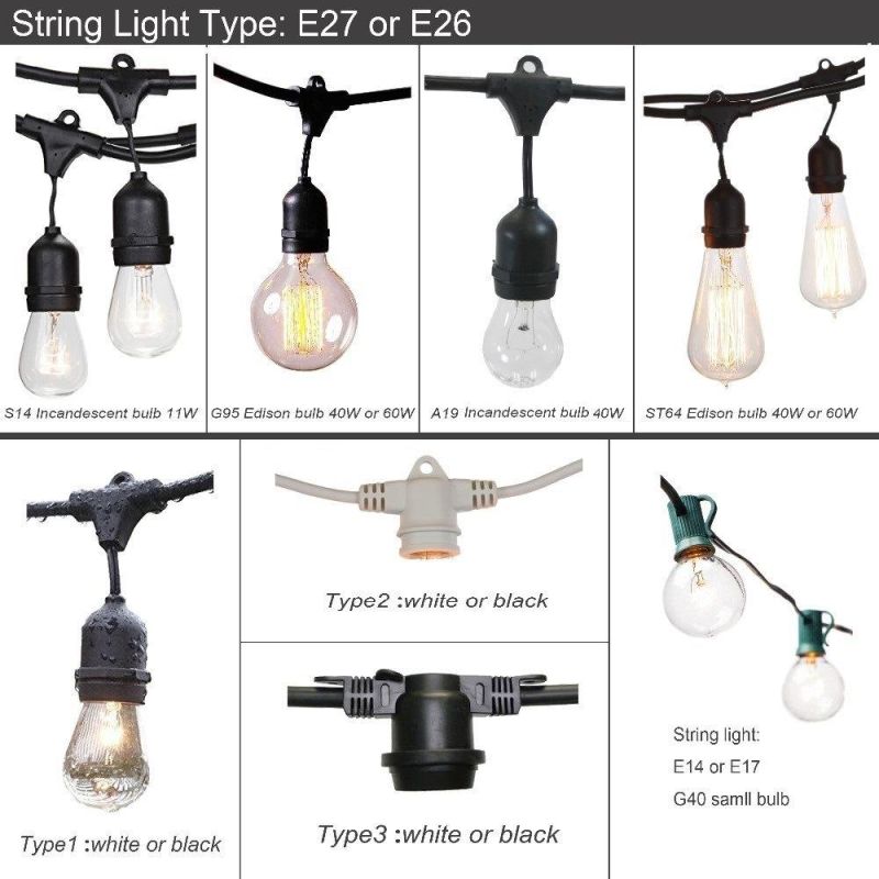 RGBW Dimmable Waterproof Festoon String Lights for Grade Gazebo Cafe Backyard