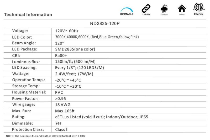 UL/ETL Recyclable 120V -2835-120p LED Rope Light Short-Term Lighting Solution