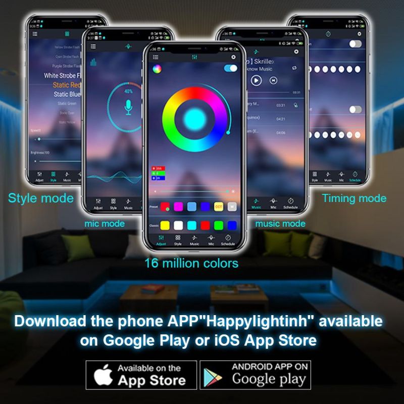 Bluetooth LED Strip/Rope Light RGB Flex Strip with Remote Music Color Changing Smart LED Strip Light
