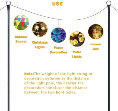 Poles for Outdoor String Lights. Festoon Pole for Hanging Festive Lights. Stainless Steel Connecting Rod