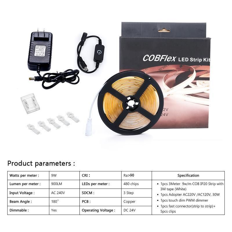 High Density COB LED Strip 12V 24V House Decoration 480LED Dimmable COB Light Strip