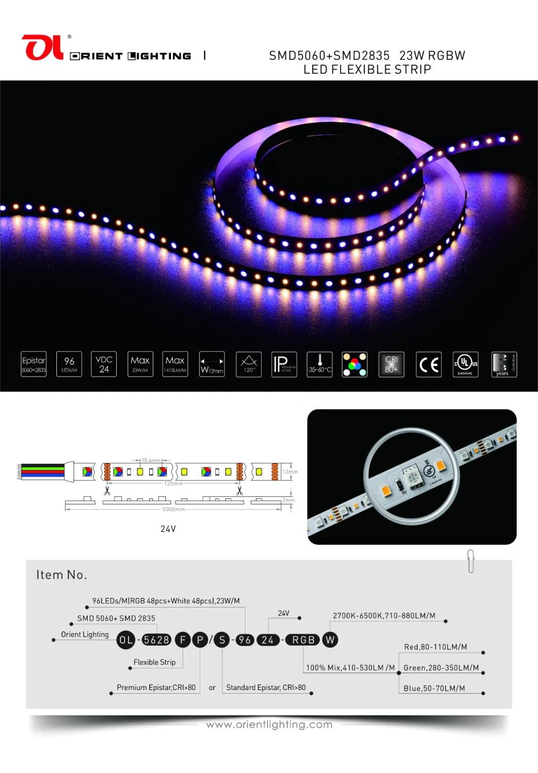 Ce UL Epistar 2835 96LEDs/M 24V 23W/M 3500K RGBW LED Strip Light