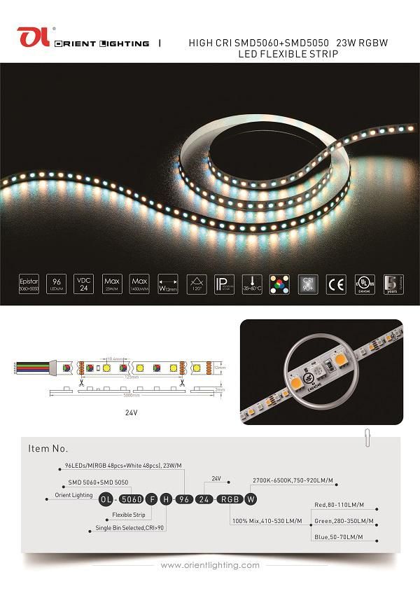 UL Ce High CRI Epistar 5050 RGBW Waterproof IP66 LED Flexible Strip Light
