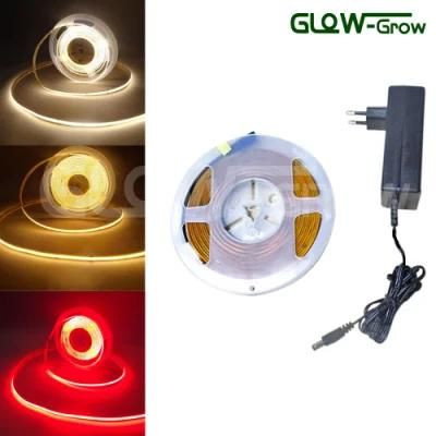 6000K Cool White 24V 10W/M 100lm/W 5mm Pfc Board COB Strip Light for Stair Corridor Home Decoration