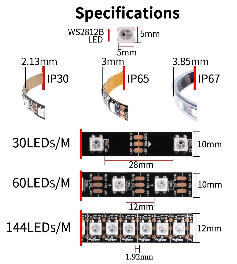 High Quality CE RoHS Digital LED Pixel Super Stable Signal for Decoration Addressable 5V Side View Ws2812 Strip