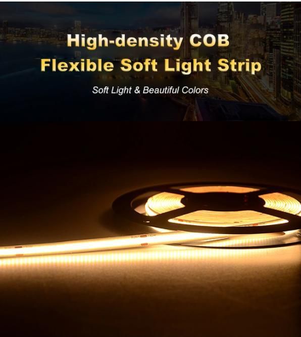 High Density White Warm White Dotless Flexible COB LED Strip
