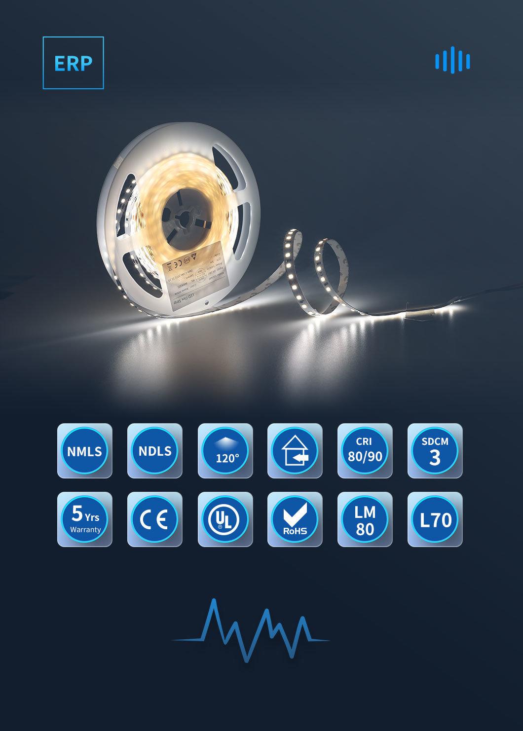 IP67 DC24V High Efficiency 9.6W 208lm/M 180LEDs ERP Flexible Light LED Strip with 5 Years Warranty