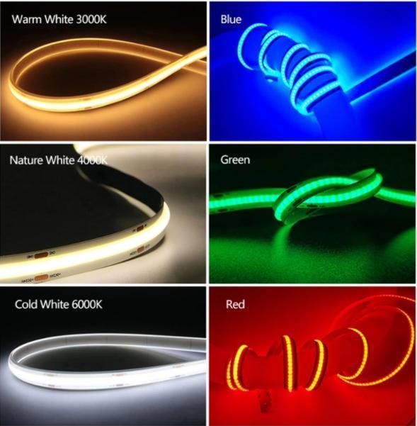 High Density White Warm White Dotless Flexible COB LED Strip