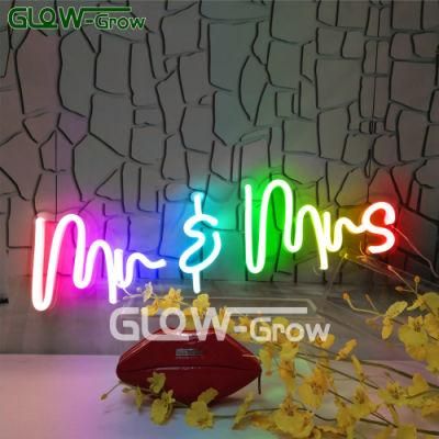12V Adapter Color Changing Mr&Mrs Letters RGB LED Neon Light Sign with Dimmer Switch for Home Decoration