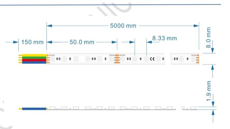 Hgih Quality 14.4W/M 8mm Width RGB Strip DC24V 120LEDs/M Linear LED Flexible Tape Strip