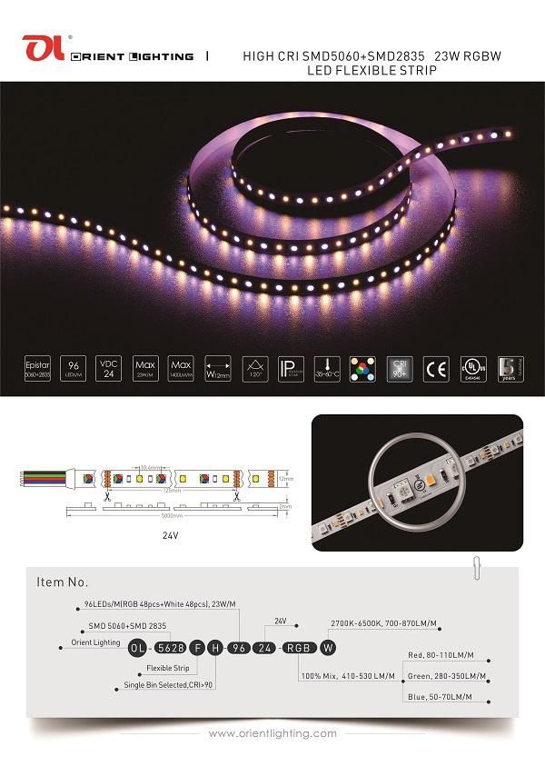 UL Ce SMD2835 23W 24V IP66 4000K RGBW Flexible LED Strip Light
