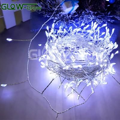 12V Sliver Wire LED Christmas Cluster Garland Lights with 300 White LED Lights for Home Garden Holiday Event Wedding Decoration