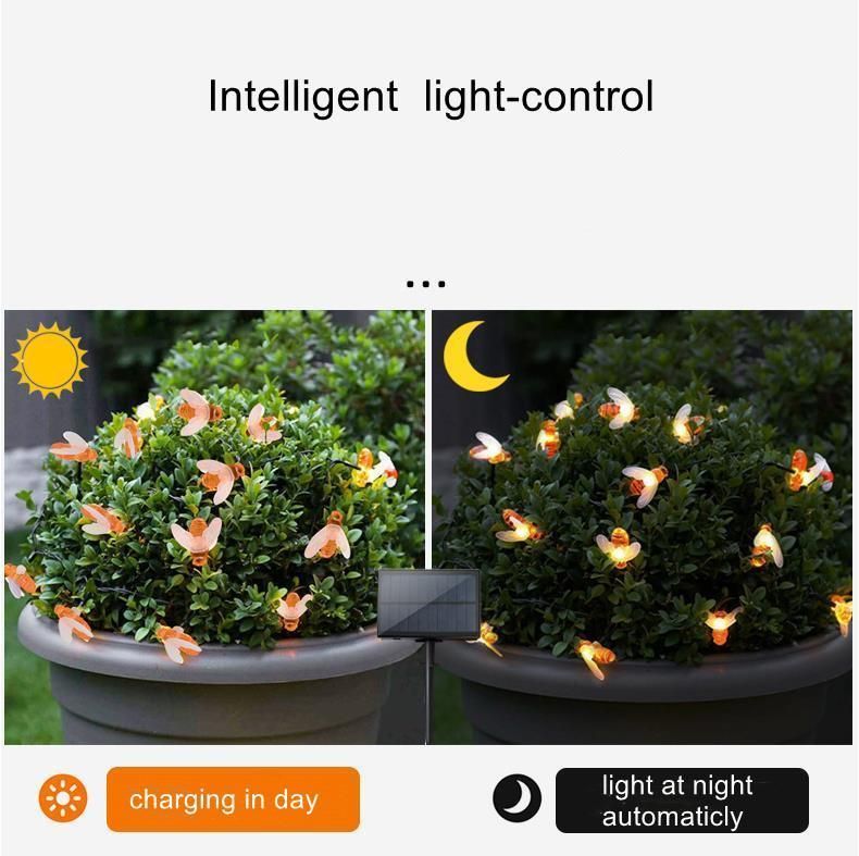 Factory Wholesale Outdoor 6m30 LED Solar Honey Bee String Lights