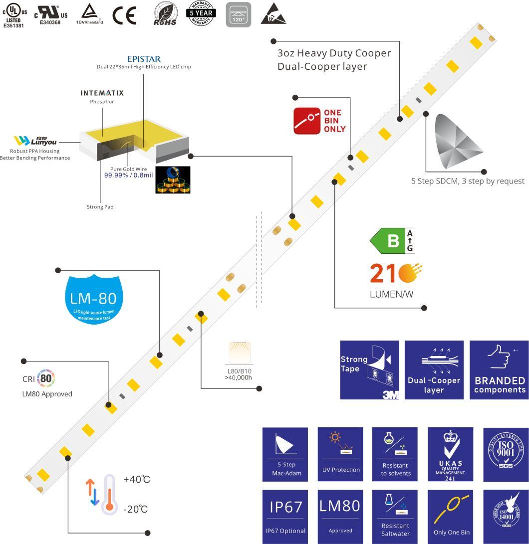 Ultra-High Luminous Efficacy 210lm/W 3000K IP65 LED Strip with ERP Standard LED Light Strips