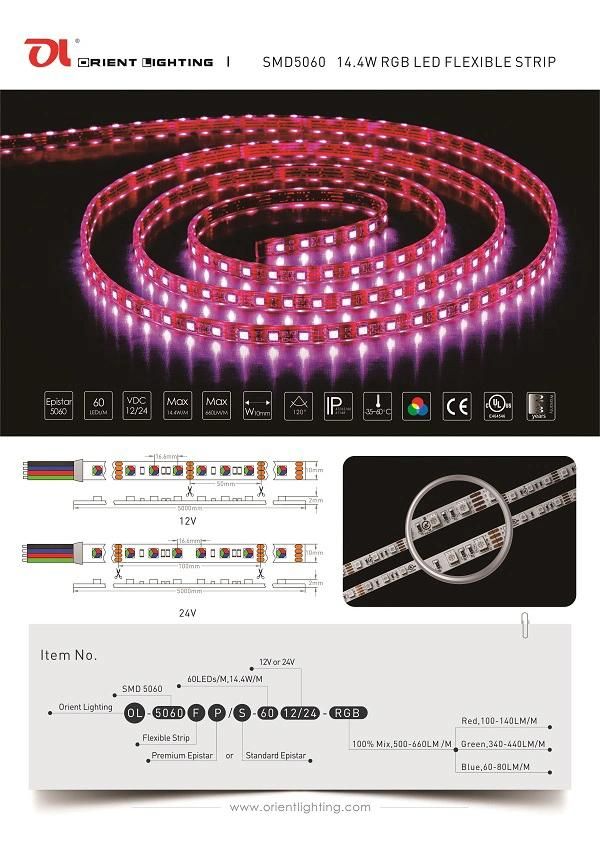 UL Ce SMD5060 60LEDs/M IP68 High Power LED Flexible Strip Light