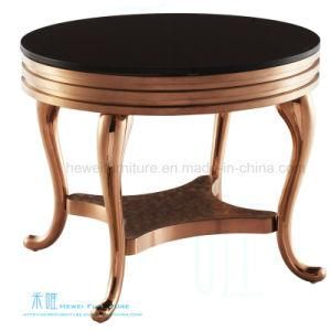 Rose-Golden Metal Frame Round Glass Coffee Table (HW-0860T)