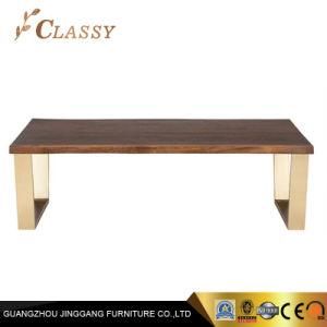 High-End Wood Coffee Table with Bronze Base for Residential Project