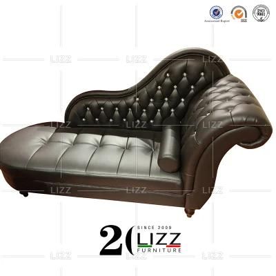 Tufted Button Design Antique Style Home Hotel European Living Room Brown Leather Chaise