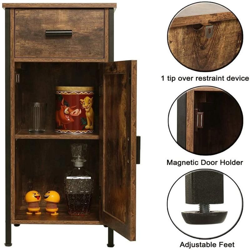 Living Room Office Brown with Door and Drawer Wooden Floor Storage Side Cabinet 0227