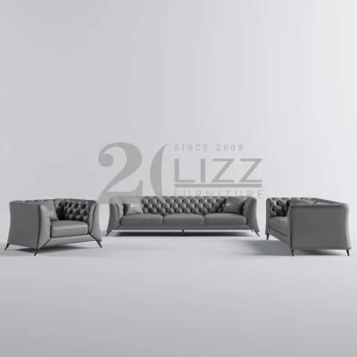 Commercial Home Hotel Living Room Sectional Furniture Modern Geniue Leather Sofa Set with Metal Leg