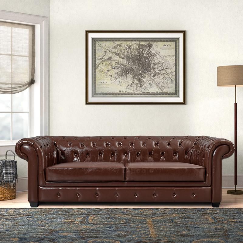 Chesterfield Couch Leather Upholstered Seating Home Furniture Fabric Tufted Sofa Set for Living Room