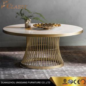 Luxury Modern Round Marble Coffee Table Dining Table with Brass Metal Base