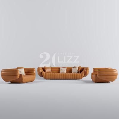 Modular Modern Hotel Home Furniture Gold Steel Feet Italian Top Grain Leather Living Room Sofa
