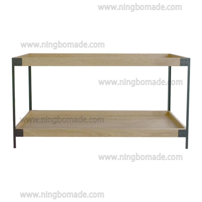 Nordic Country Farm House Design Furniture Light Nature Oak and Black Iron Tray Top Console Side Table