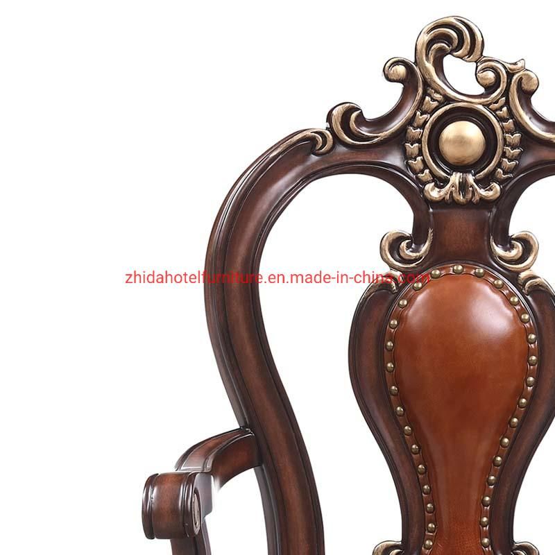 Hotel Lobby Antique Classic Wooden Leather Carved Living Room Chair