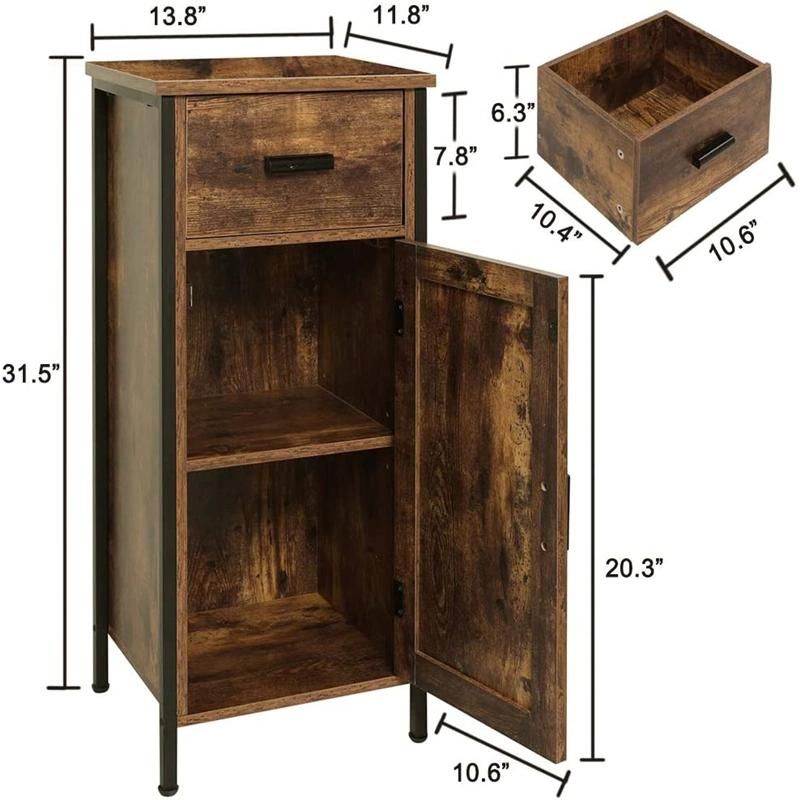 Living Room Office Brown with Door and Drawer Wooden Floor Storage Side Cabinet 0227