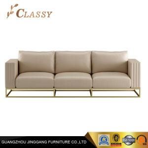 Modern Italian Leather Sofa with Metal Base for Living Room