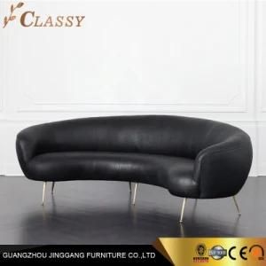 Modern Luxury Black Leather Sofa with Metal Legs
