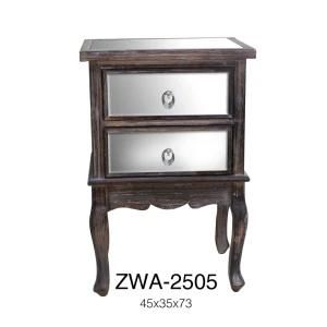 Yiya Two Drawer Antique Finish Side Table with Mirror Decor