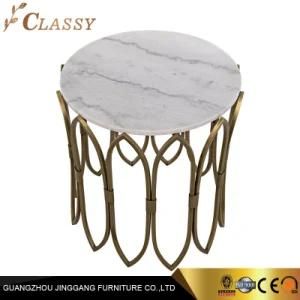 Modern Round Marble Side Table with Brass Metal Base
