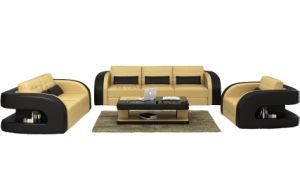 Modern 1+2+3 Sofa Imported Yellow Color Leather Made Fancy Home Sofa Set