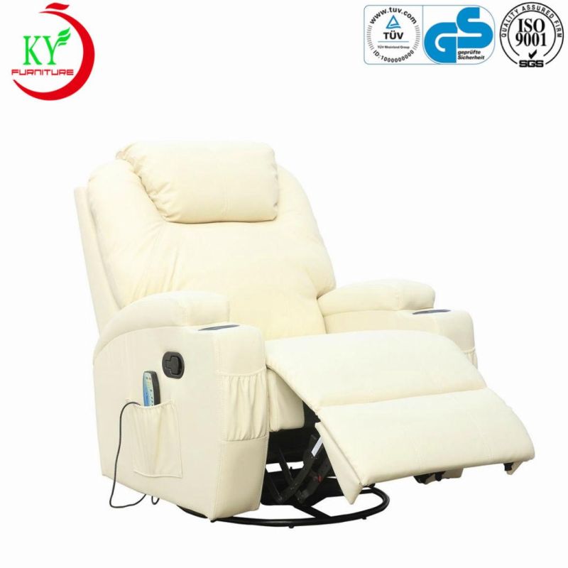 Jky Furniture Rock and Swivel Leather Manual Recliner Chair with Cup Holders for Living Room
