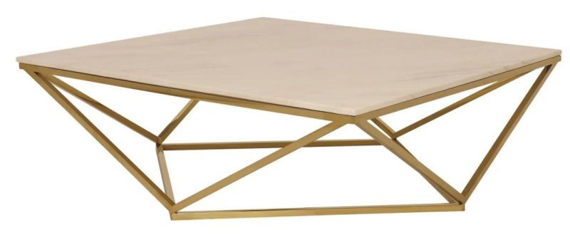 Simple Design Side Table Gold Stainless Steel Marble Top