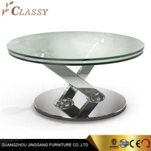 Stylish Glass Cocktail Table with Two Tops and Chrome-Plated Legs