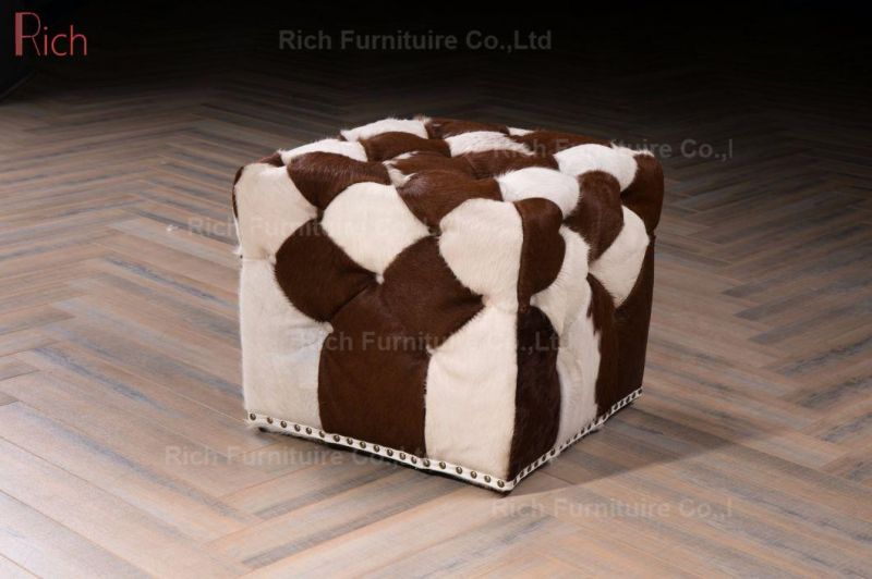 Cowhide Fur Furniture Ottoman Footstool Pouf for Living Room Hotel Usage