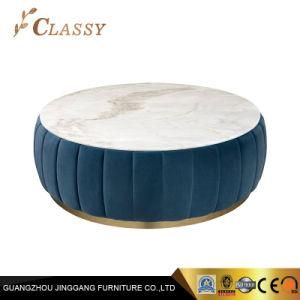 Blue Velvet Rounded Living Room Coffee Table Center Table