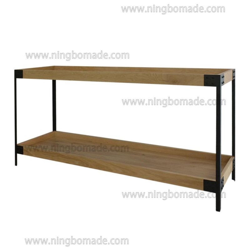 Nordic Country Farm House Design Furniture Light Nature Oak and Black Iron Tray Top Console Side Table