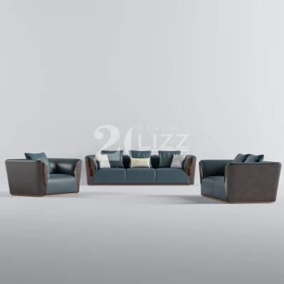 High Quality Home Office Furniture Modern Style Stainless Steel Frame Living Room Genuine Leather Sofa