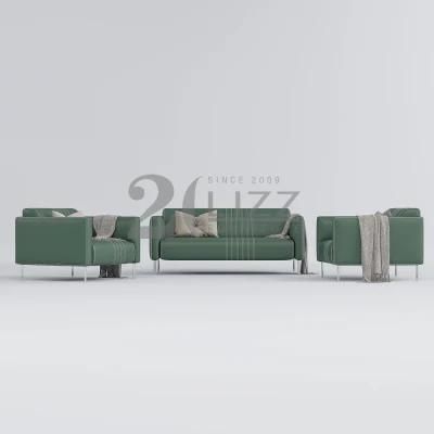 Hot Selling Italy Style Grey 3 Seater Fabric Living Room Sofa with Stainless Steel Legs for Home Office Hotel Furniture Set