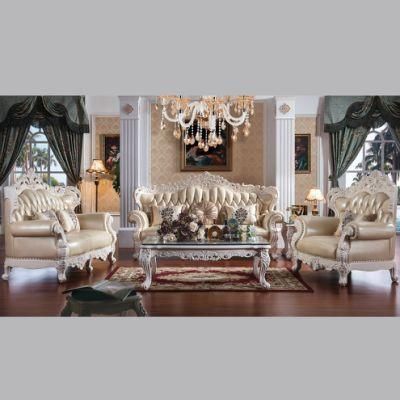 Wood Leather Sofa with Glass Coffee Table for Home Furniture